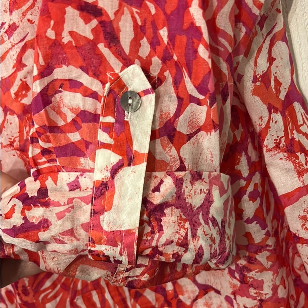 Ruby Rd Vibrant Pink And Red Sheer Button-Up Blou… - image 4